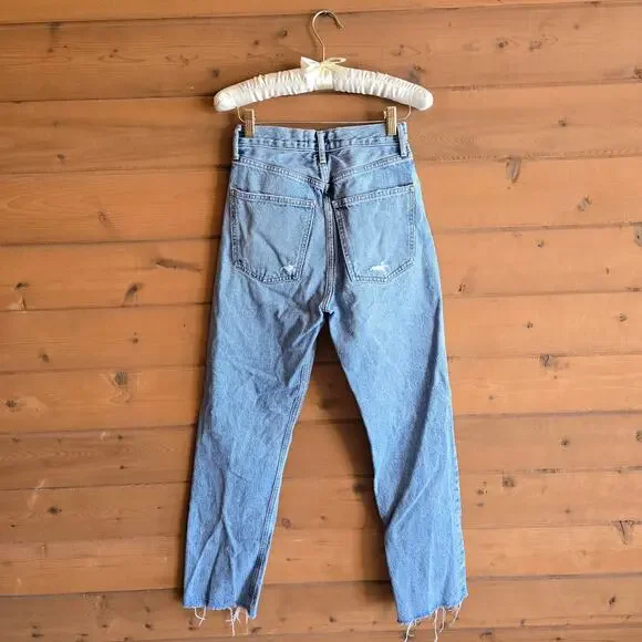 Agolde 90's Pinch Waist Ruminate 25 Raw Hem Distressed Button Fly Jean Denim - Picture 3 of 9